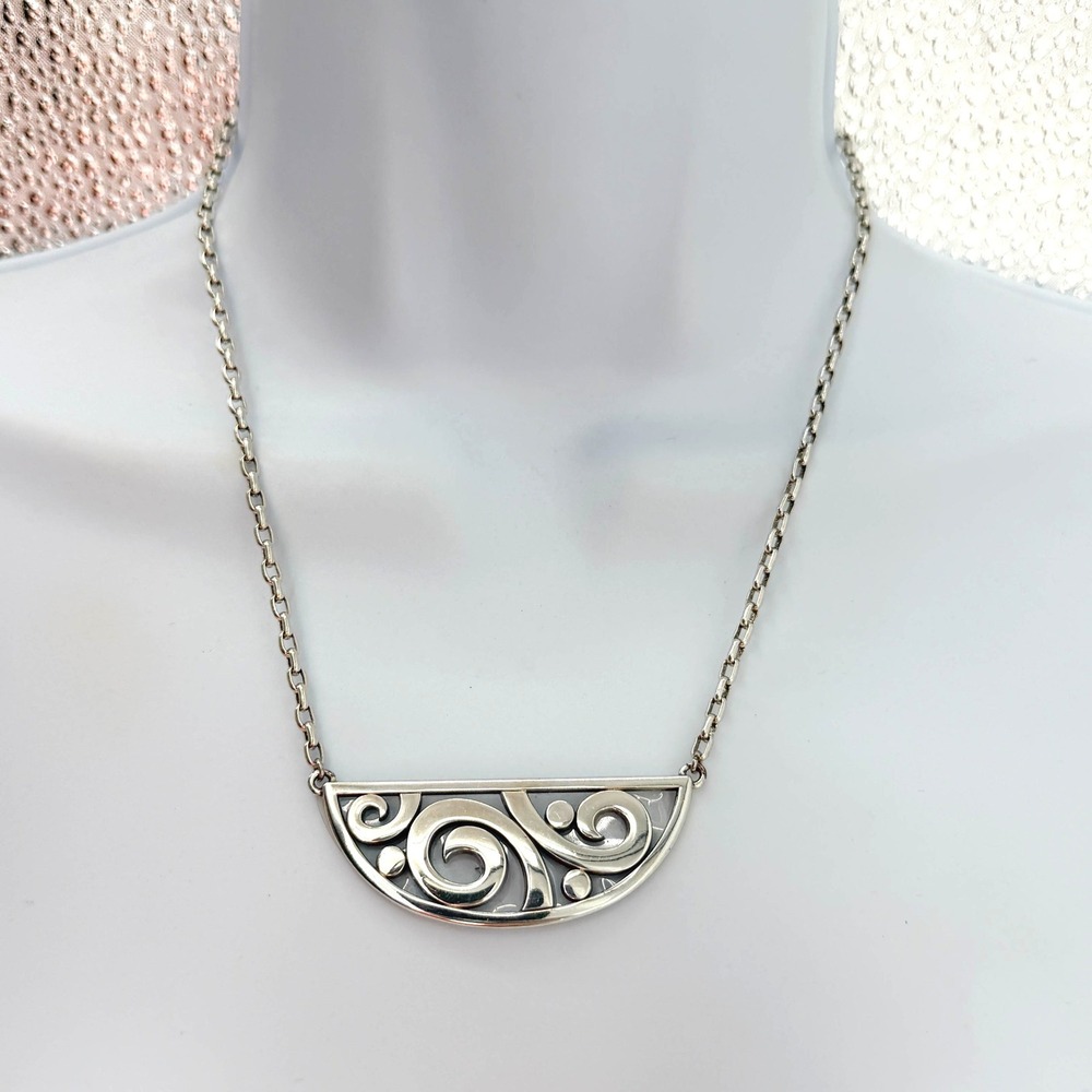 Brighton NWT London Groove Silver Scroll Half Moon Pendant Necklace NEW